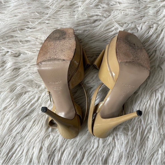 YVES SAINT LAURENT RIVE GAUCHE Patent Leather Beige Slingback Platform Sandal 39 - Picture 9 of 12
